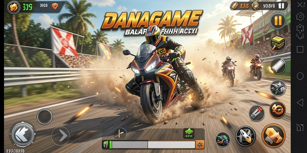 Visual gameplay yang mengesankan dari balapan motor yang seru.