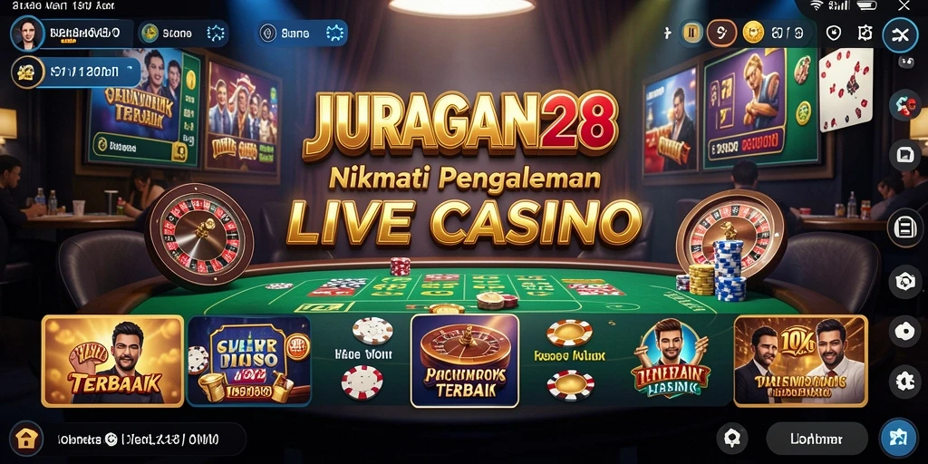 Tampilan permainan Live Casino JURAGAN28 dengan dealer profesional dan antarmuka menarik.