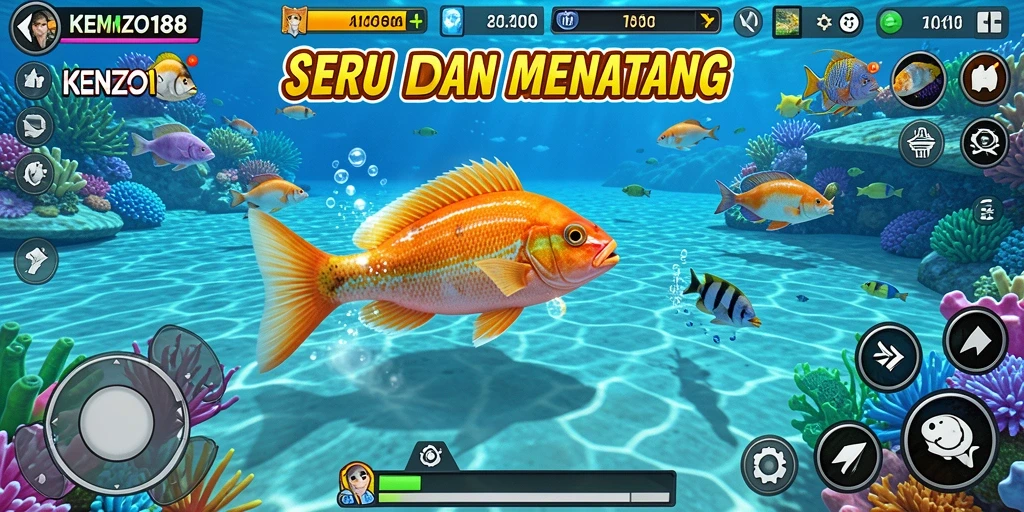 Tangkapan layar gameplay KENZO188 menampilkan aksi menembak ikan yang seru.