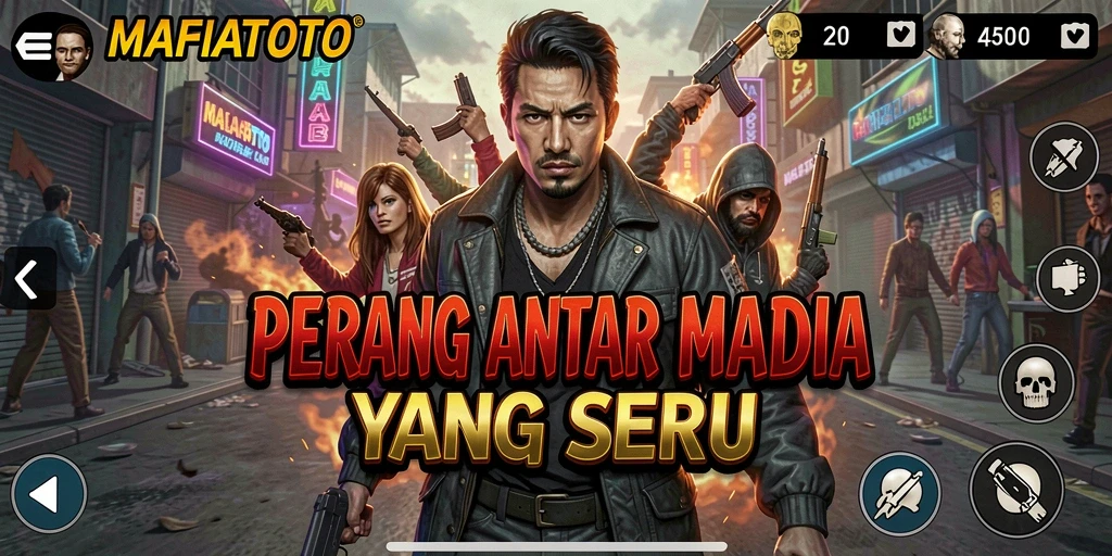 Tangkapan layar utama MAFIATOTO menunjukkan pertarungan intens antara karakter mafia.