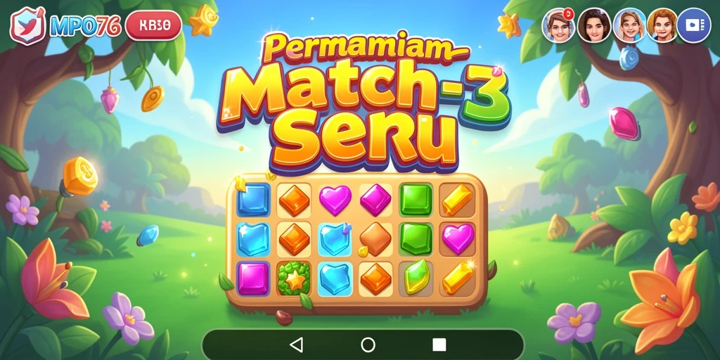 Tampilan gameplay seru di MPO76 dengan kombinasi permata berwarna.
