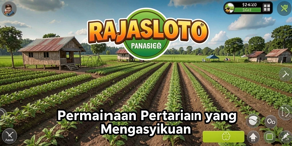 Tampilan gameplay RAJASLOTO dengan aktivitas bertani yang menarik.