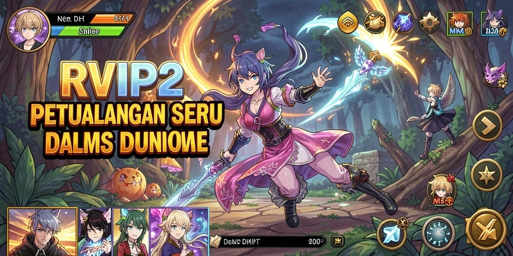 Screenshot menunjukkan pertarungan epik dalam gameplay RVIP2 yang menampilkan karakter anime.