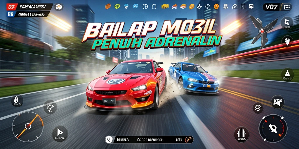 Tampilan menarik dari gameplay V07 dengan mobil balap yang cepat.