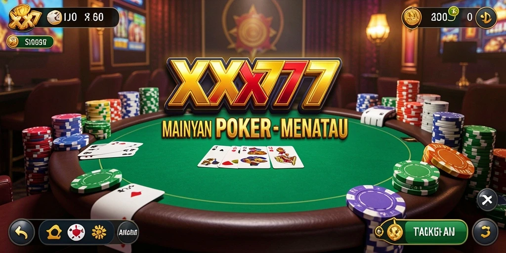 Screenshot utama menunjukkan aksi seru dalam permainan Poker.